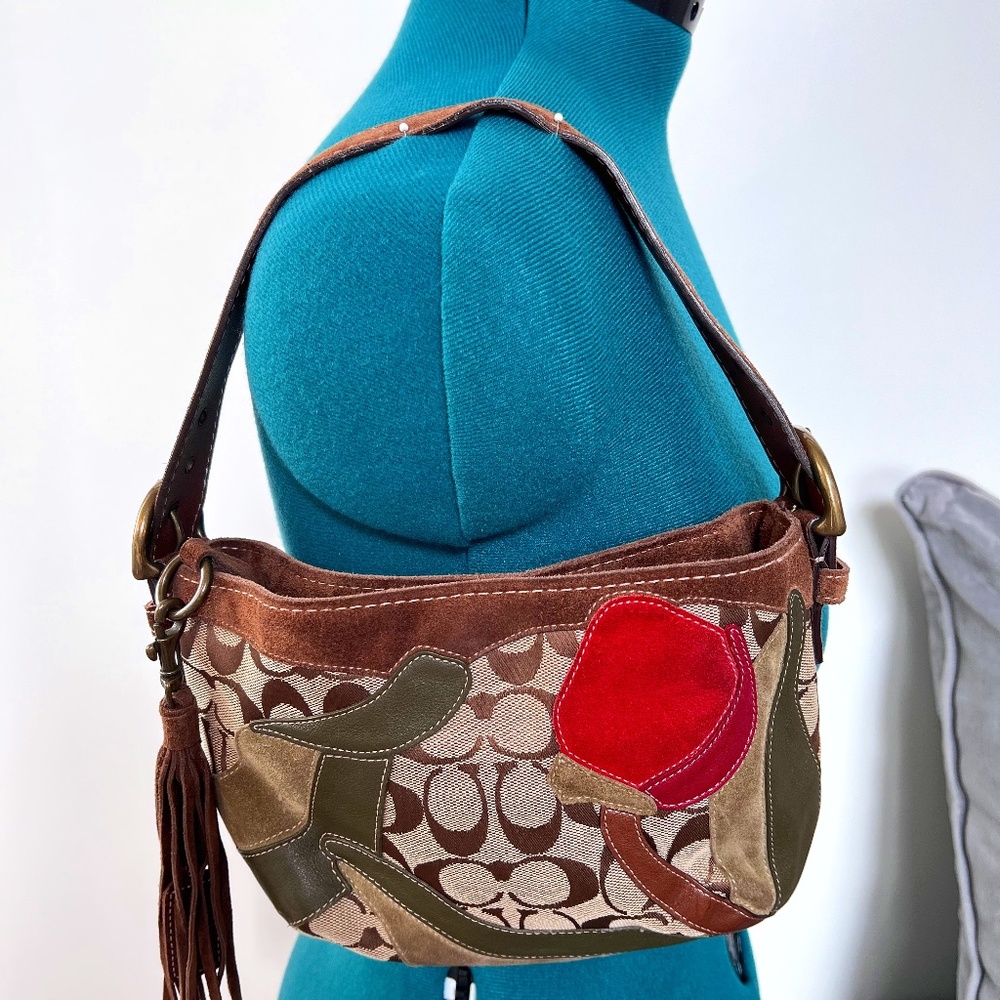 Coach Poppy vintage boho leather and fabric handbag - cute!